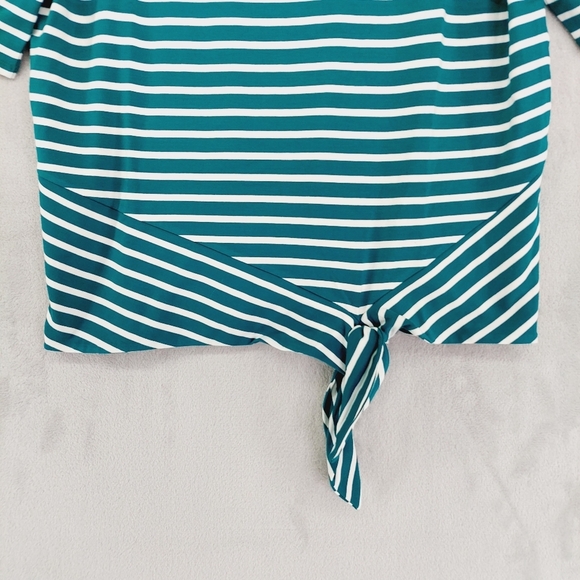 NEW Chico's Women's Striped Teal and White Tie-Front Top P3561 - Picture 2 of 9